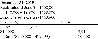 A.    B.    C.    D.Carrying value = $500,000 - ($40,000 - $3,800 - $3,914)= $467,714. Alternatively: Carrying value = $460,000 + $3,800 + $3,914 = $467,714.