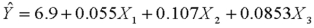 It has been hypothesized that overall academic success for college freshmen as measured by grade point average (GPA)is a function of IQ scores   ,hours spent studying each week   ,and one's high school average   .Suppose the regression equation is:   .The multiple standard error is 6.313 and   = 0.826. How will a student's GPA be affected if an additional hour is spent studying each weeknight? ________
