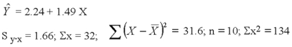 A regression analysis yields the following information:   Compute the 95% prediction interval when X = 4. A) 0.0,4.05 B) 2.67,5.33 C) 4.14,12.26 D) 6.85,9.55