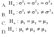 In ANOVA,an F statistic is used to test a null hypothesis such as:   A) Option A B) Option B C) Option C D) Option D