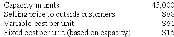 Stibbins Products, Inc., has a Receiver Division that manufactures and sells a number of products, including a standard receiver. Data concerning that receiver appear below:    The company has a Industrial Products Division that could use this receiver in one of its products. The Industrial Products Division is currently purchasing 6,000 of these receivers per year from an overseas supplier at a cost of $79 per receiver. Required: a. Assume that the Receiver Division is selling all of the receivers it can produce to outside customers. What is the acceptable range, if any, for the transfer price between the two divisions? b. Assume again that the Receiver Division is selling all of the receivers it can produce to outside customers. Also assume that $13 in variable expenses can be avoided on transfers within the company due to reduced shipping and selling costs. What is the acceptable range, if any, for the transfer price between the two divisions?