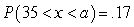 The ages of adults in a certain community follow a normal distribution with mean 38.5 and standard deviation 6.68.The random variable x represents the age of a randomly selected adult from this community.Given that   ,what is a to the nearest year?