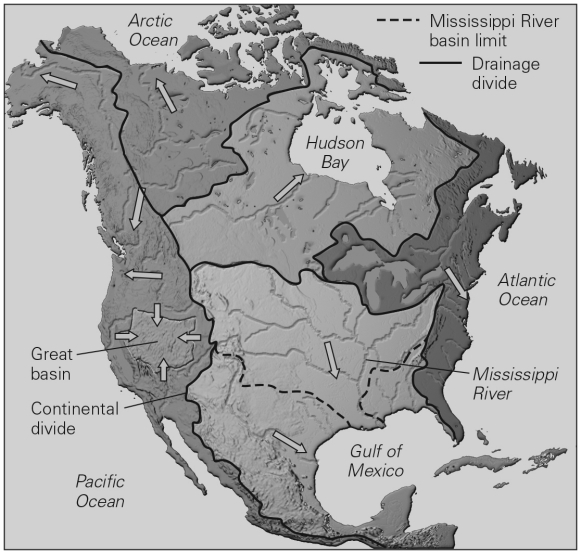 The largest drainage basin in the United States drains into the:   A)  Pacific Ocean B)  Arctic Ocean C)  Gulf of Mexico D)  Atlantic Ocean
