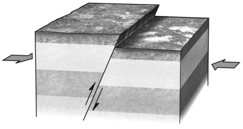 At any point along the surface of any nonvertical fault,as is shown in the figure below,the   A)  hanging wall lies vertically above the footwall. B)  footwall lies vertically above the hanging wall. C)  hanging wall lies to the left of the footwall. D)  footwall lies to the left of the hanging wall.