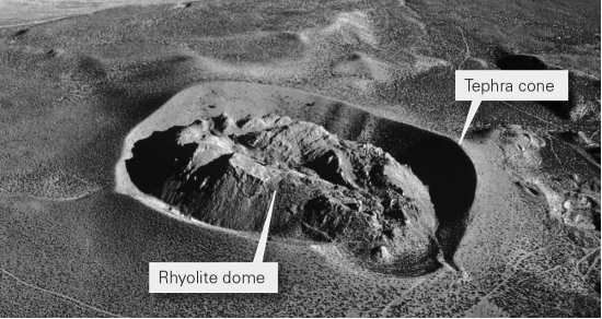 The image below shows a lava dome in Panum Crater,California.What is the most likely composition of the rocks that make up this lava dome?   A)  felsic B)  intermediate C)  mafic D)  ultramafic