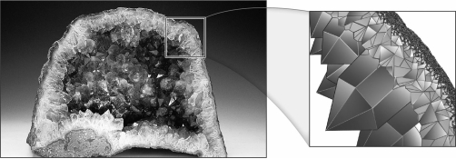 Minerals in geodes (as seen below) form spectacular euhedral crystals because   A)  all of the elements incorporated in the crystals are in plentiful supply. B)  the crystals have abundant room to grow in their hollow surroundings. C)  minerals within geodes are always framework silicates. D)  minerals within geodes always contain iron.