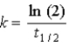 <strong>What is the relationship between the rate constant and the half-life for nuclear decay?</strong> A) rate = kt<sub>1/2</sub> B)   C) k = ln (0.693t<sub>1/2</sub>) D)   E) k = 0.693t<sub>1/2</sub> <div style=padding-top: 35px> 