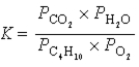 <strong>What is the correct equilibrium constant expression for the following reaction? C<sub>4</sub>H<sub>10</sub>(g)+ O<sub>2</sub>(g) 4CO<sub>2</sub>(g)+ 5H<sub>2</sub>O(g)</strong> A) B) C) D) E)