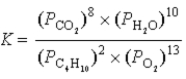 <strong>What is the correct equilibrium constant expression for the following reaction? C<sub>4</sub>H<sub>10</sub>(g)+ O<sub>2</sub>(g) 4CO<sub>2</sub>(g)+ 5H<sub>2</sub>O(g)</strong> A) B) C) D) E)