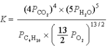 <strong>What is the correct equilibrium constant expression for the following reaction? C<sub>4</sub>H<sub>10</sub>(g)+ O<sub>2</sub>(g) 4CO<sub>2</sub>(g)+ 5H<sub>2</sub>O(g)</strong> A) B) C) D) E)
