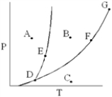 <strong>On the phase diagram below,which point corresponds to conditions where solid,liquid,and gas phases all exist? </strong> A) B B) C C) D D) E E) G