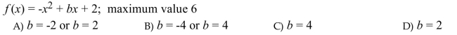Find the value of b that gives the function the given maximum value.