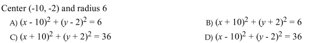 Find an equation of the circle with the given characteristics.