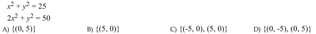 Solve the system of nonlinear equations by the addition method.