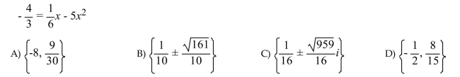 Solve the equation by using the quadratic formula.  <div style=padding-top: 35px> 