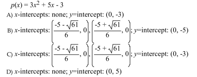 Find the x- and y-intercepts of the function.  <div style=padding-top: 35px> 