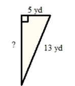  Find the length of the third side of the triangle by using the Pythagorean theorem.   A)  7 yards B)  10 yards C)  12 yards D)   \sqrt { 194 } \text { yards }