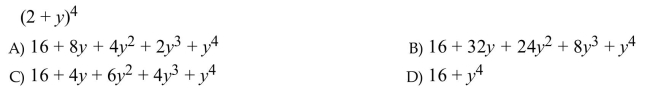 Expand the binomial. Use Pascal's triangle to find the coefficients.  <div style=padding-top: 35px> 