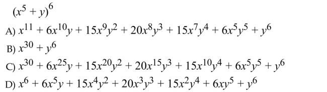 Expand the binomial. Use Pascal's triangle to find the coefficients.  <div style=padding-top: 35px> 