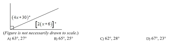 Solve for x and then use its value to find the measure of each angle.