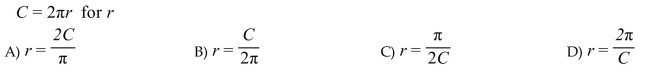 Solve for the indicated variable.