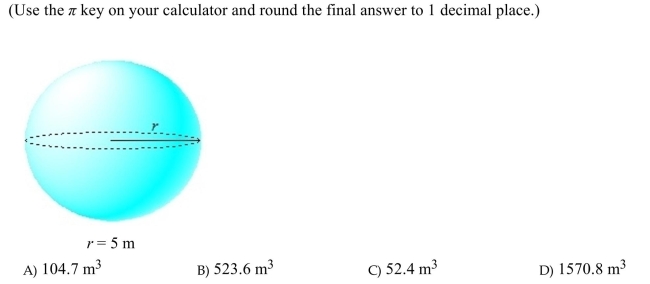 Find the volume of the sphere. The measure of the dimension is given below the figure.