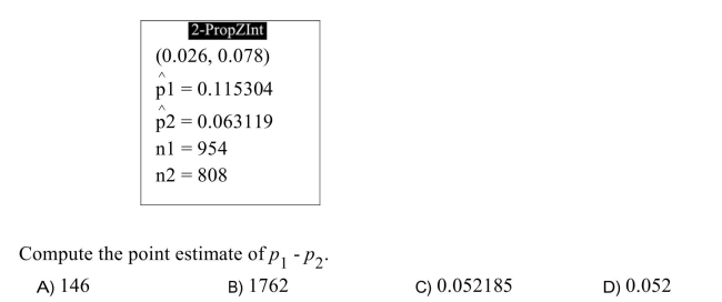 The following display from a TI-84 Plus calculator presents a 95% confidence interval for the
