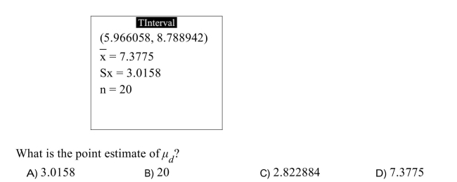 The following display from a TI-84 Plus calculator presents a 95% confidence interval for the