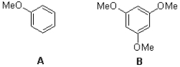 Which molecule would be expected to have the higher absorption wavelength?   A) A because it's more conjugated B) A because it's less conjugated C) B because it's more conjugated D) B because it's less conjugated