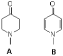 Demonstrate why in compound A,the nitrogen is more likely to act as a base,whereas in compound B,the oxygen atom is more likely to act as a base.Use resonance structures to justify your answers.  