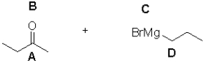 What are the partial charges at each site shown?   A) A: ä<sup>+</sup> B: ä<sup>-</sup> C: ä<sup>+</sup> D:ä<sup>-</sup> B) A: ä<sup>+</sup> B: ä<sup>-</sup> C: ä<sup>-</sup> D:ä<sup>+</sup> C) A: ä<sup>-</sup> B: ä<sup>+</sup> C: ä<sup>+</sup> D:ä<sup>-</sup> D) A: ä<sup>-</sup> B: ä<sup>+</sup> C: ä<sup>-</sup> D:ä<sup>+</sup>