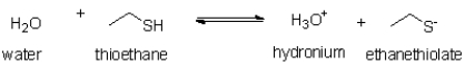Figure 1 Figure 1 is a list of pK<sub>a</sub> values for various organic functional groups.   -Referring to Figure 1,on what side of the equilibrium will the following reaction lie?   A) the left,because water has a higher pK<sub>a</sub> than thioethane B) the right,because water has a higher pK<sub>a</sub> than thioethane C) the left,because hydronium has a lower pK<sub>a</sub> than thioethane D) the right,because hydronium has a lower pK<sub>a</sub> than thioethane