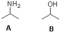 Which of the following best describes the molecules shown below?   A) A is the stronger base;B is the stronger acid. B) A is the stronger acid;B is the stronger base. C) A is the stronger base and the stronger acid. D) B is the stronger base and the stronger acid.