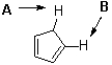 Which proton in the following molecule is more acidic and why?   A) A,because of charge distribution B) A,because of hybridization C) B,because of charge distribution D) B,because of hybridization