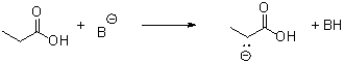 A chemist mixes propanoic acid with one equivalent of a strong base,hoping to produce the following anion.Explain the error in the chemist's logic and show what product will actually be produced.  