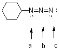 what is the formal charge of each of the nitrogen atoms in the azide functional group shown below.   A) a = 0,b = +1,c = 0 B) a = +1,b = -1,c = 0 C) a = 0,b = +1,c = -1 D) a = -1,b = +1,c = -1