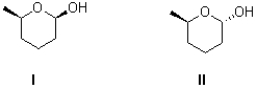 What best describes the relationship between I and II shown below?   A) identical molecules B) enantiomers C) diastereomers D) constitutional isomers