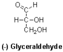 What can be said about L-Glyceraldehyde (shown below) ?   A) It rotates plane-polarized light clockwise and has an absolute configuration of R. B) It rotates plane-polarized light counter-clockwise and has an absolute configuration of R. C) It rotates plane-polarized light clockwise and has an absolute configuration of S. D) It rotates plane-polarized light counter-clockwise and has an absolute configuration of S.