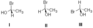 Which of the following (I,II,III) is an enantiomer of the molecule shown below?     A) only I B) only II C) both II and III D) both I and II