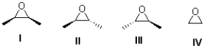 <strong>Figure 1 Figure 1: Epoxides I,II,III,IV   Which of the following compounds in Figure 1 is/are meso?</strong> A)I B)IV C)I and IV D)II and III <div style=padding-top: 35px> 