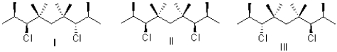 <strong>What is the relationship between the stereoisomers I,II,and III?  </strong> A)I is a meso compound;II and III are diastereomers. B)II is a meso compound;I and III are enantiomers. C)II is a meso compound;I and III are diastereomers. D)III is a meso compound;I and II are enantiomers. <div style=padding-top: 35px> 