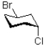 Which of the following best describes the molecule shown below?   A) Both bromo and chloro are axial. B) Both bromo and chloro are equatorial. C) Bromo is axial and chloro is equatorial. D) Bromo is equatorial and chloro is axial.