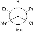 Which of the following is a Newman conformation of the structure shown below?   A)    B)    C)    D)   