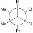 Which of the following is a Newman conformation of the structure shown below?   A)    B)    C)    D)   