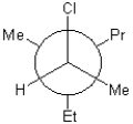 Which of the following is a Newman conformation of the structure shown below?   A)    B)    C)    D)   