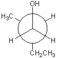 What is the torsional angle between the alcohol and methyl substituents shown below?   A) 30° B) 60° C) 90° D) 120°