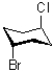 Which of the following best describes the molecule shown below?   A) Both bromo and chloro are axial. B) Both bromo and chloro are equatorial. C) Bromo is axial and chloro is equatorial. D) Bromo is equatorial and chloro is axial.