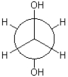 Which of the following best describes the Newman conformation shown below?   A) gauche B) eclipsed C) antiperiplanar D) torsional