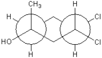 Convert the following Newman projection into both the possible chair conformations and the line-bond structure  