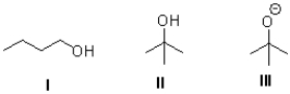 Rank the following in terms of increasing solubility in water (least to most) .   A) I,II,III B) III,II,I C) II,I,III D) III,I,II